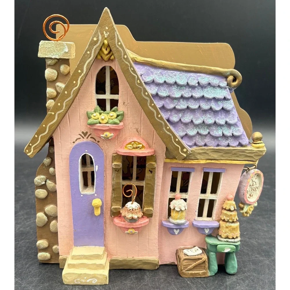 Vtg Kurt S Adler Tulips & Tea Bakery Cottage Village House Birthday Decor Spring